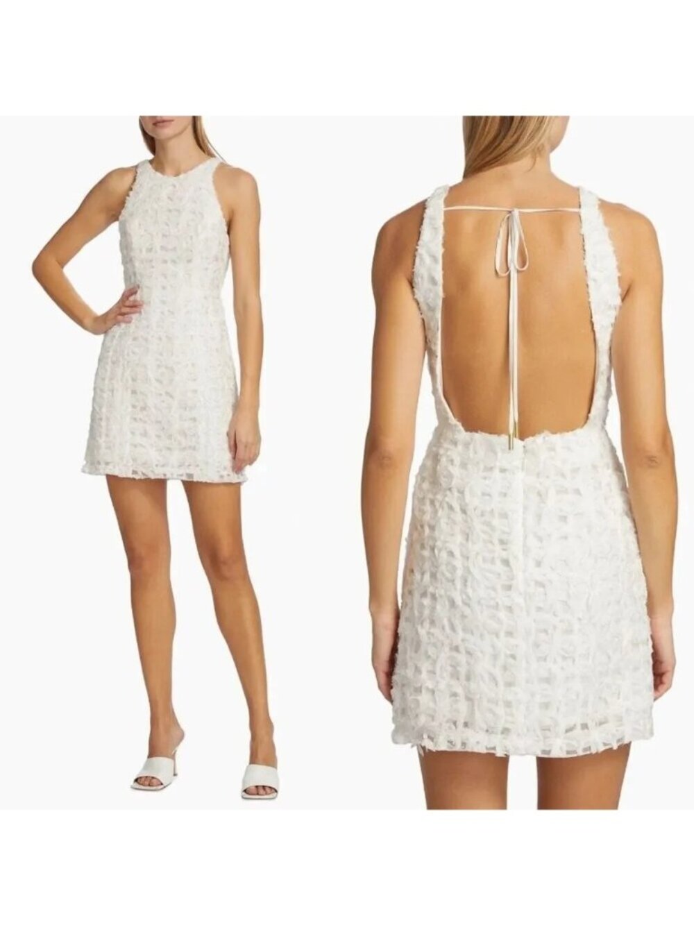 NEW READ Aje Ivory Quintette Textured Open Back Sleeveless Mini Dress Womens 8